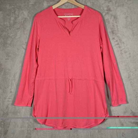 Coolibar T-Shirt Dress M UPF 50+ Roll Tab Sleeve Pink Beach Cover Up Hiking - Picture 3 of 12